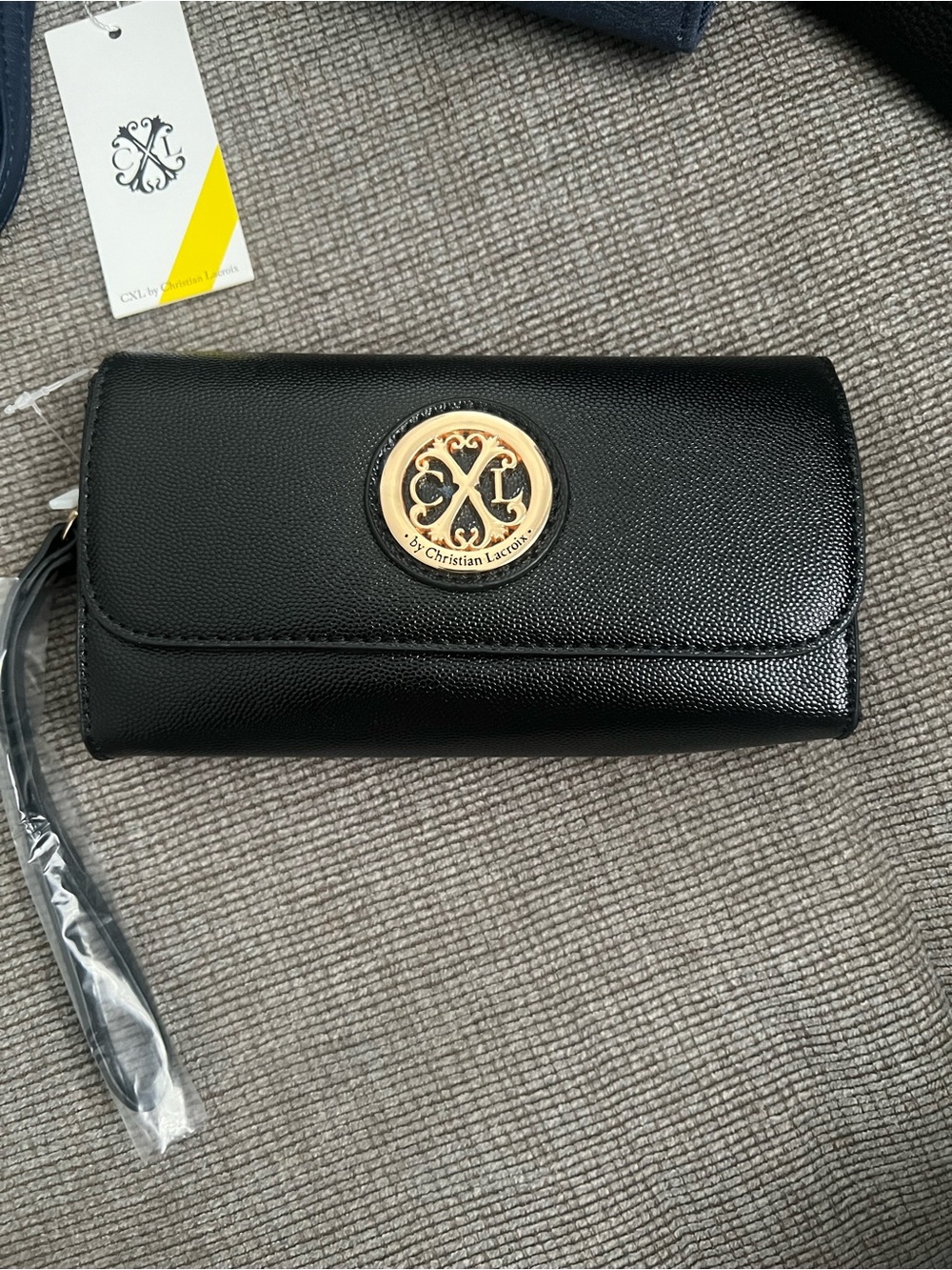 Christian Lacroix Black & Navy Wallet Set with Gold Emblem 3 piece - Picture 3 of 4